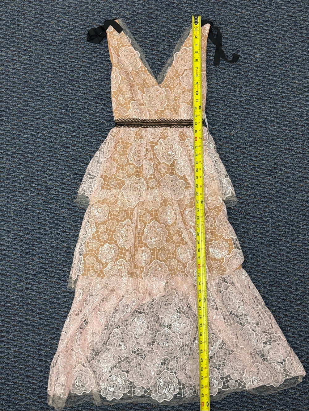 Self-Portrait Starlet Rose Lace Midi Dress Pink Sequin Nude Lined US 0 - Picture 8 of 9